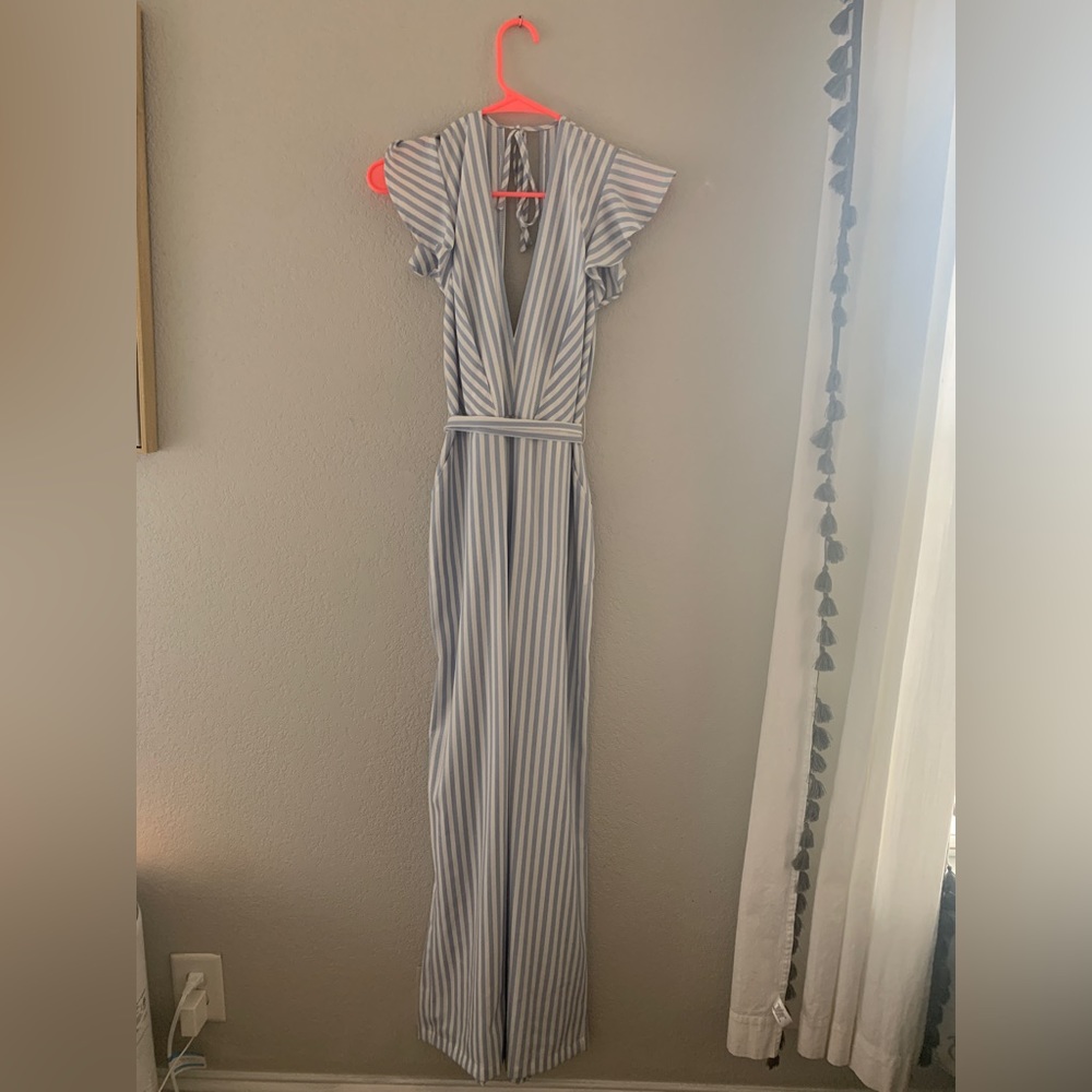Blue + White Striped Jumpsuit